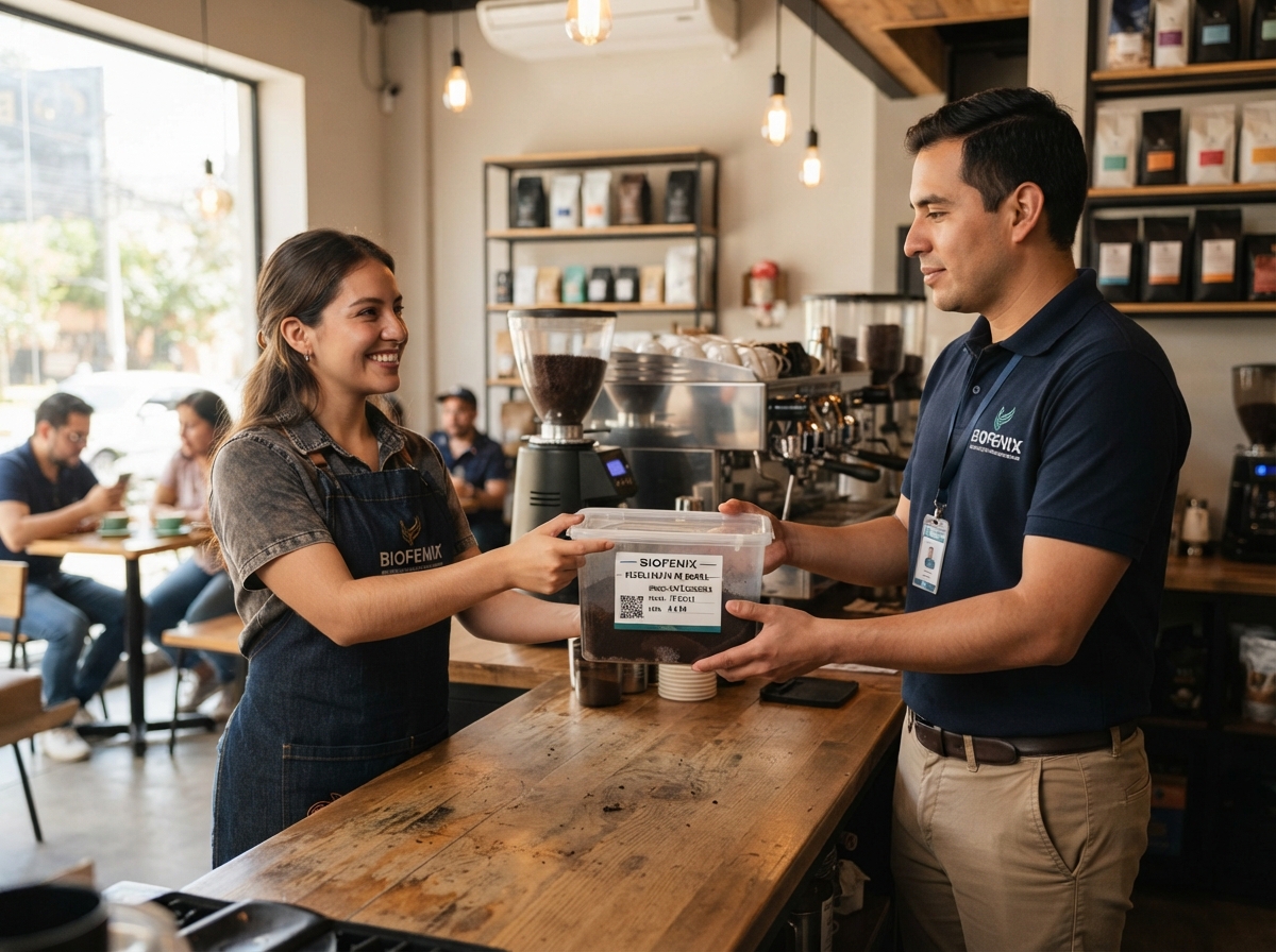 Imagen placeholder de cafetería para representar recolección trazable de borra
