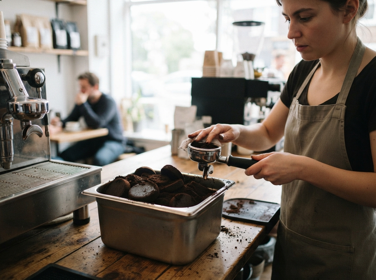 Origen de BioFenix observando borra de café en cafetería