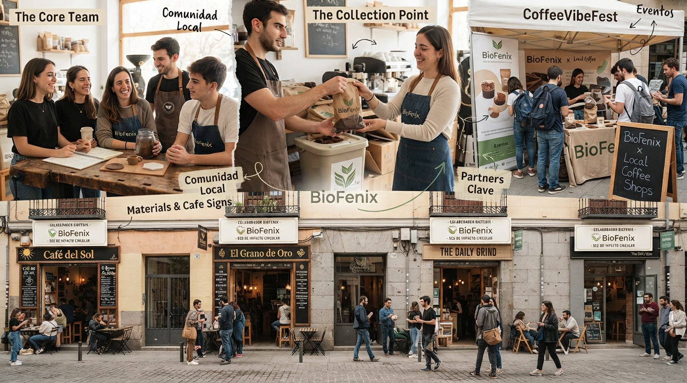 Red de cafeterías, colaboradores y validaciones BioFenix