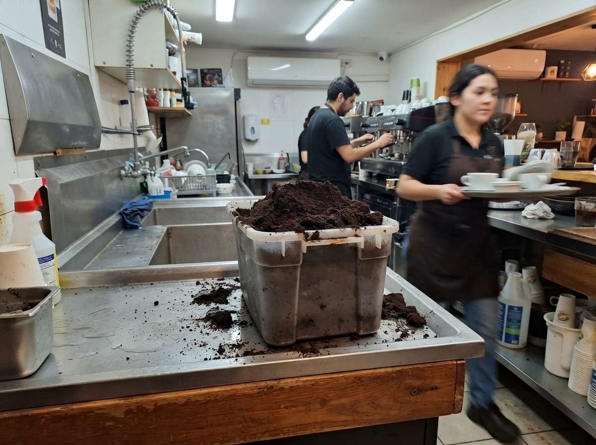 Borra de café descartada sin registro ni trazabilidad